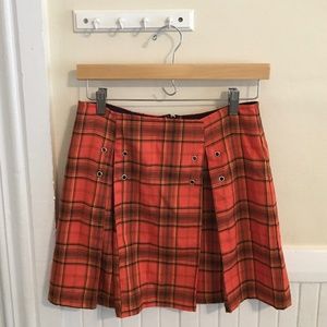 Vintage 90s Orange Plaid Goth School Skirt